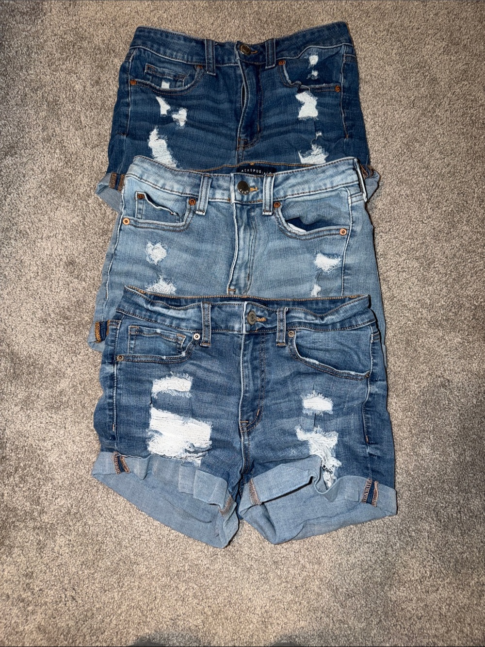 Aeropostale Distressed Rolled Hem Denim Shorts Trio -Size 4